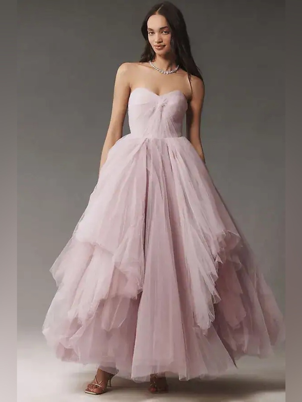 Mac Duggal Strapless Bustier Twist Top Ruffle Ballgown Porcelain Pink NWT - Picture 2 of 8